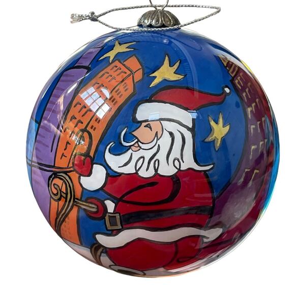 Pier 1 Li Bien Christmas Ornament 2006 Santa Reindeer in City Reverse Painted - Picture 1 of 12